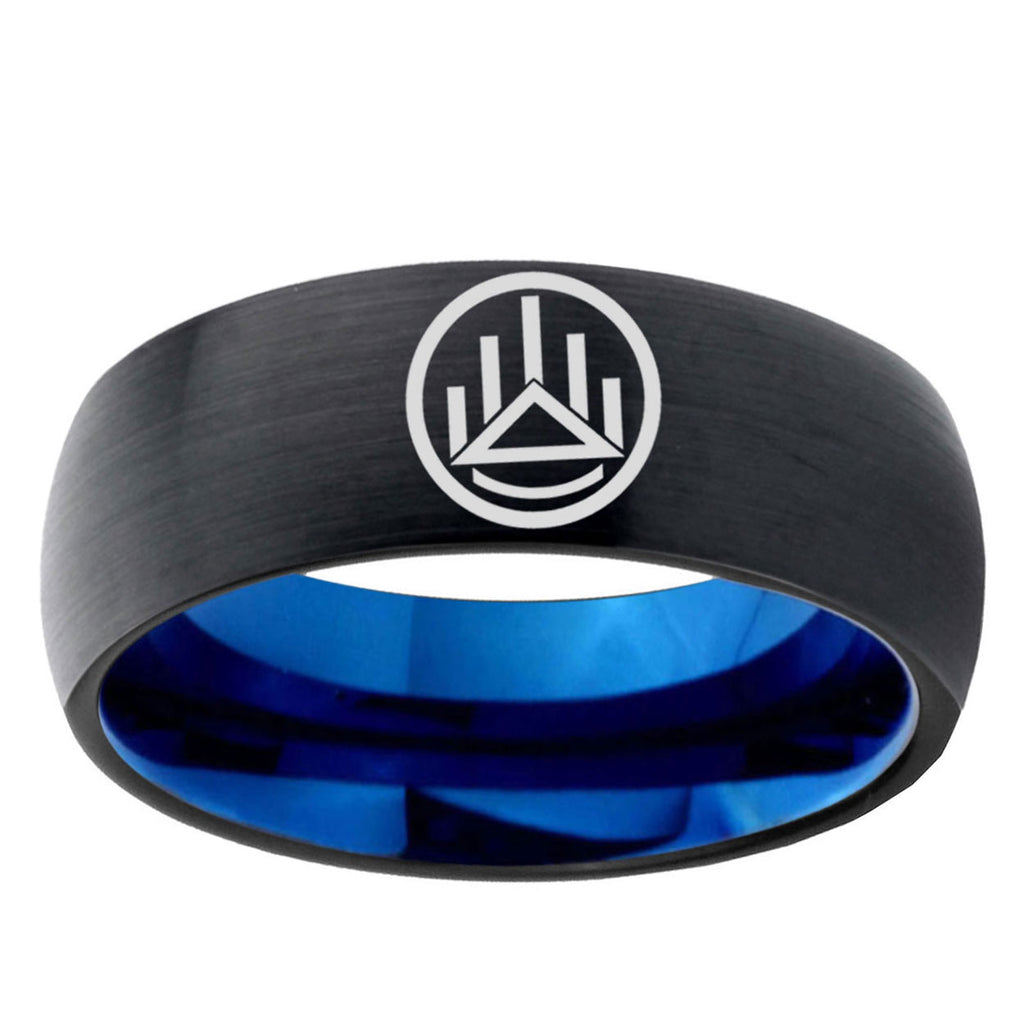 5mm Silver Lantern Two-Tone Classic Dome Black Blue Tungsten Engraved Ring