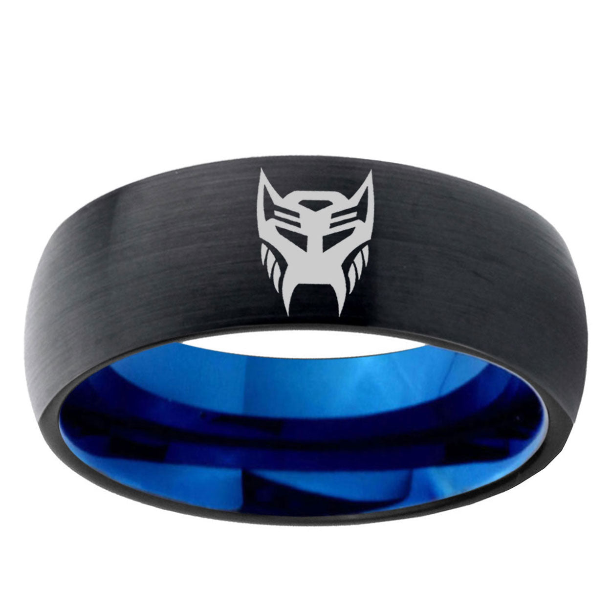 5mm Transformers Insignias Two-Tone Classic Dome Black Blue Tungsten Engraved Ring