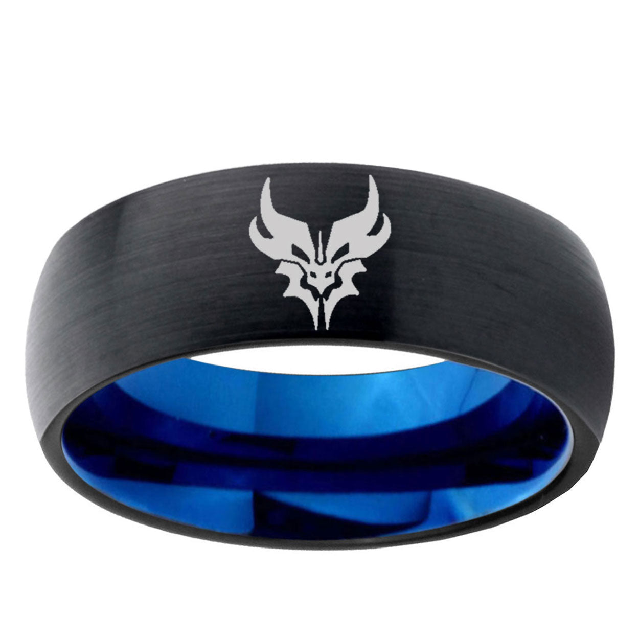 5mm Transformers Shatterback Two-Tone Classic Dome Black Blue Tungsten Engraved Ring