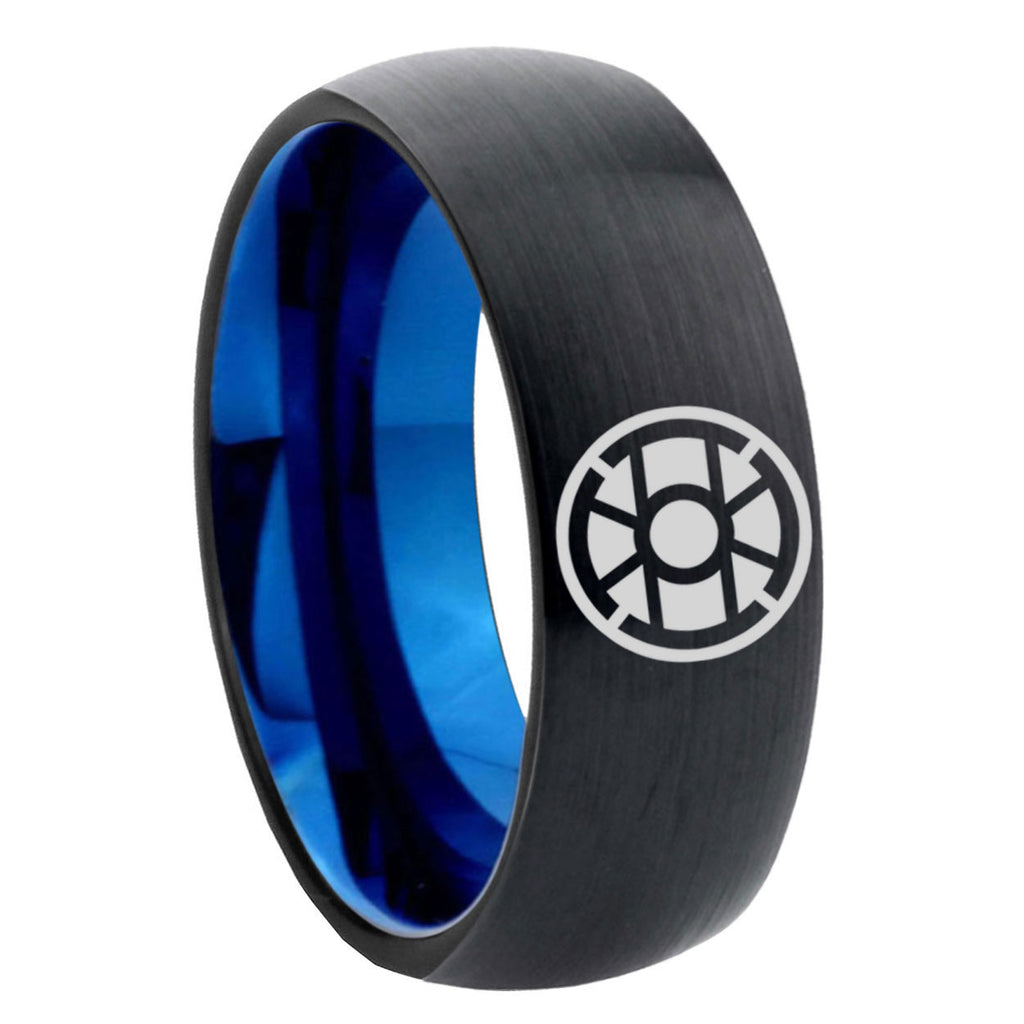 8mm Gold Lantern Two-Tone Classic Dome Black Blue Tungsten Engraved Ring