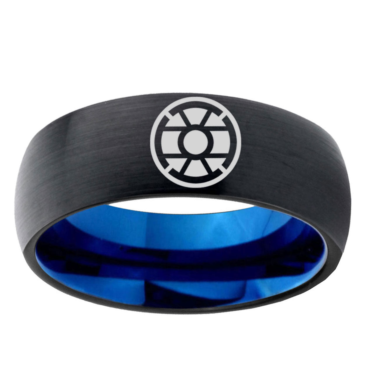 5mm Gold Lantern Two-Tone Classic Dome Black Blue Tungsten Engraved Ring