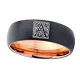 8mm-Dome-Black-and-Rose-Gold-Tungsten-Floral-Initial-Letter-A,-Monogram-Wedding-Band