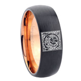 8mm-Dome-Black-and-Rose-Gold-Tungsten-Floral-Initial-Letter-C,-Monogram-Wedding-Band