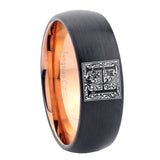 8mm-Dome-Black-and-Rose-Gold-Tungsten-Floral-Initial-Letter-H,-Monogram-Wedding-Band