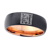 8mm-Dome-Black-and-Rose-Gold-Tungsten-Floral-Initial-Letter-H,-Monogram-Wedding-Band