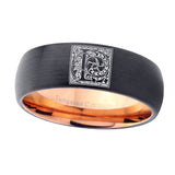 8mm-Dome-Black-and-Rose-Gold-Tungsten-Floral-Initial-Letter-L,-Monogram-Wedding-Band