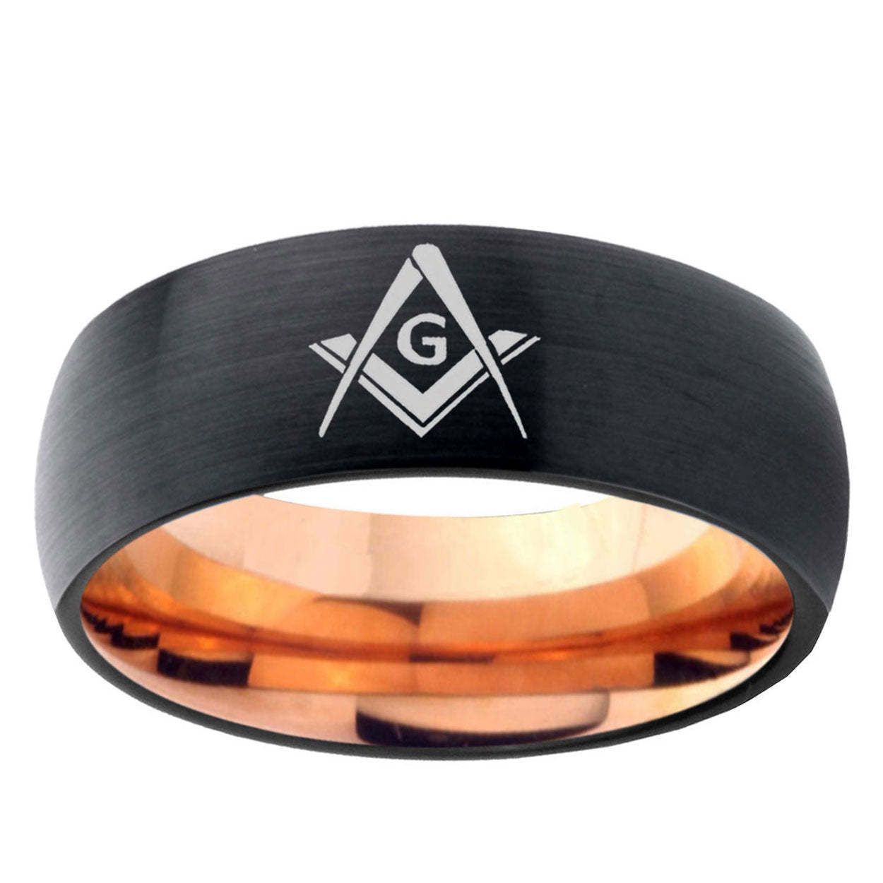 5mm Freemason Masonic Two-Tone Classic Dome Black Rose Gold Tungsten Wedding Band