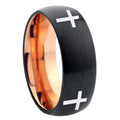 8mm Crosses Two-Tone Classic Dome Black Rose Gold Tungsten Wedding Band
