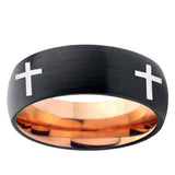 5mm Crosses Dome Black And Rose Gold Tungsten Carbide Men's Wedding Ring