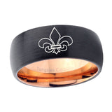 10mm-Fleur-De-Lis-Dome-Tungsten-Rose-Gold-Custom-Ring-for-Men