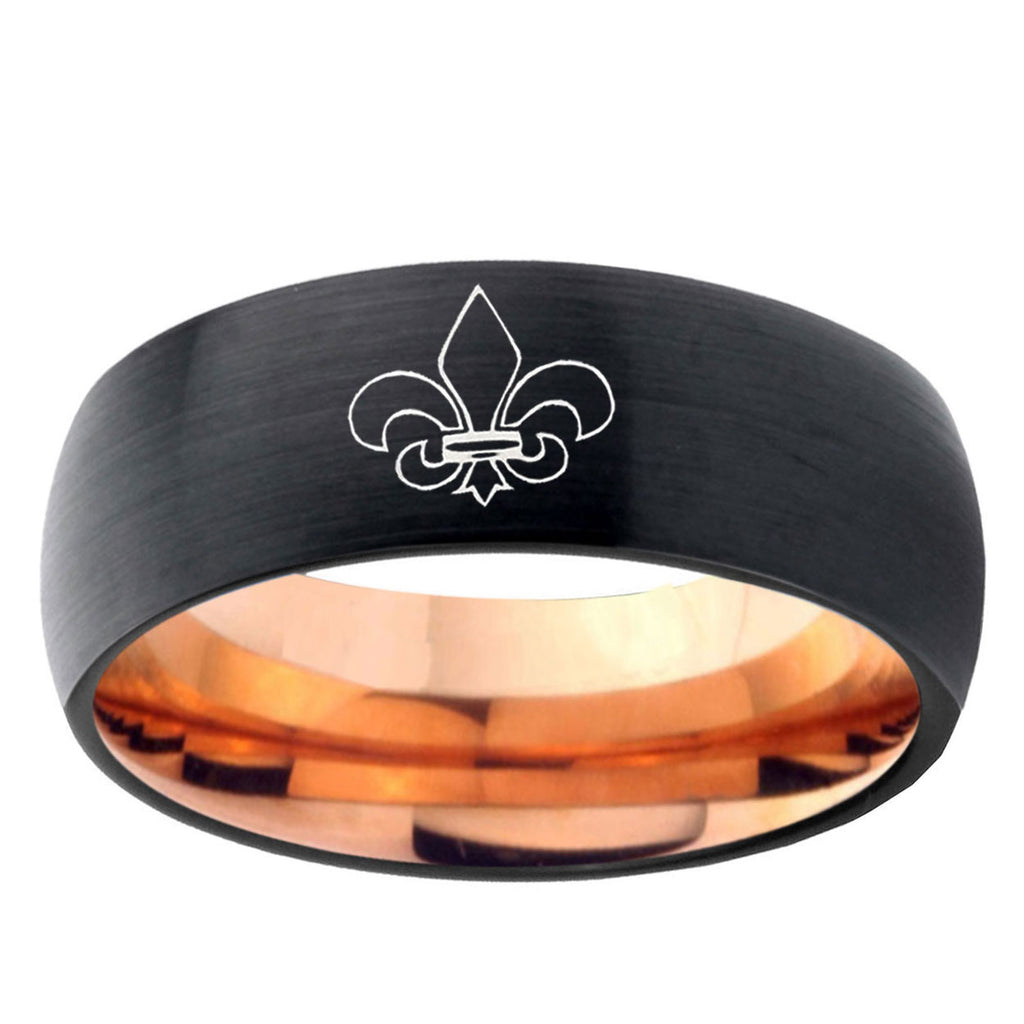 10mm Fleur-De-Lis Dome Tungsten Rose Gold Custom Ring for Men