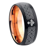 8mm Celtic Cross Dome Black And Rose Gold Tungsten Carbide Men's Bands Ring