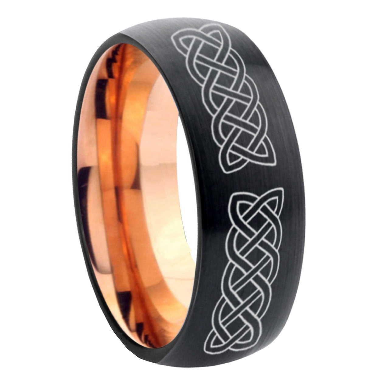 8mm Celtic knot Two-Tone Classic Dome Black Rose Gold Tungsten Wedding Band