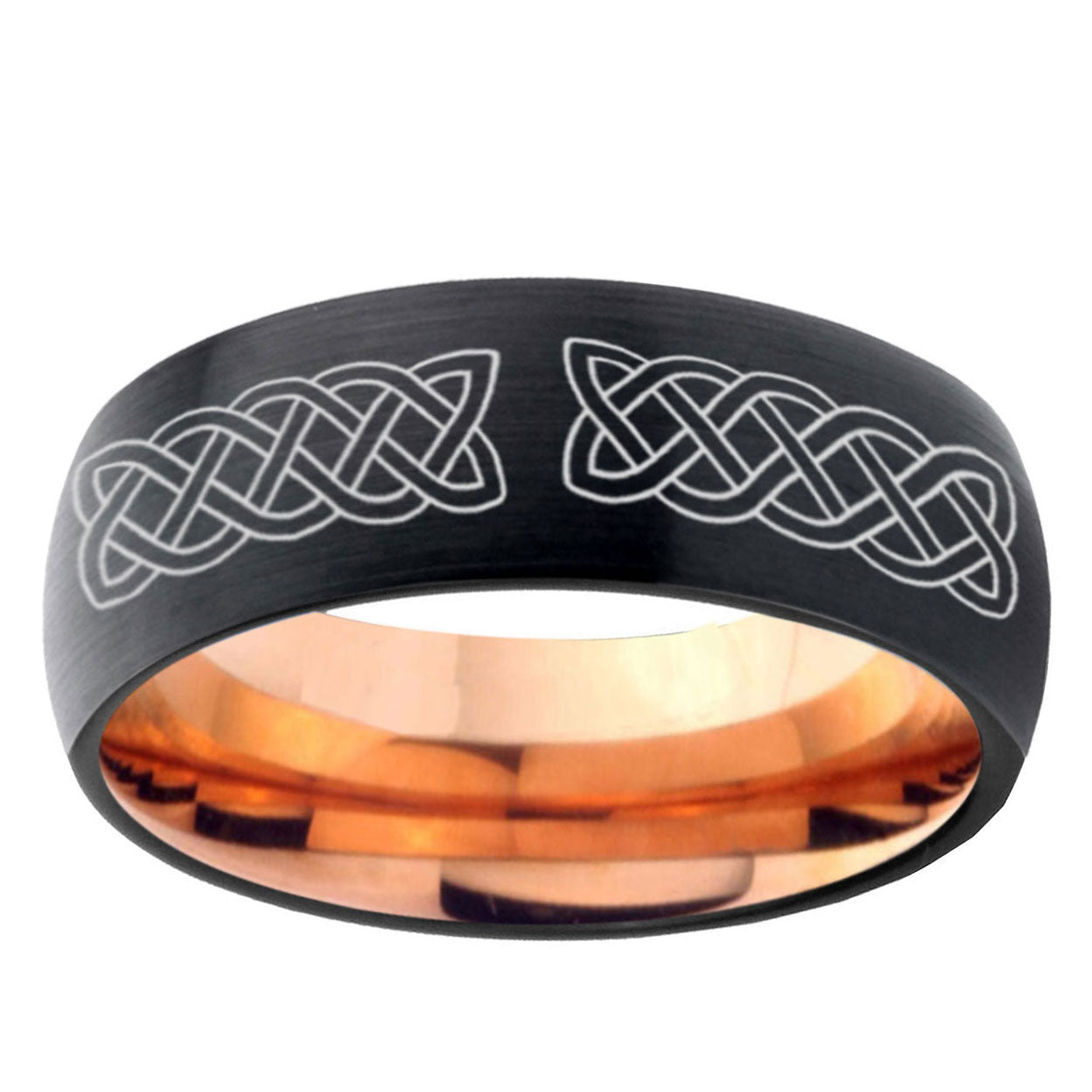 5mm Celtic knot Two-Tone Classic Dome Black Rose Gold Tungsten Wedding Band
