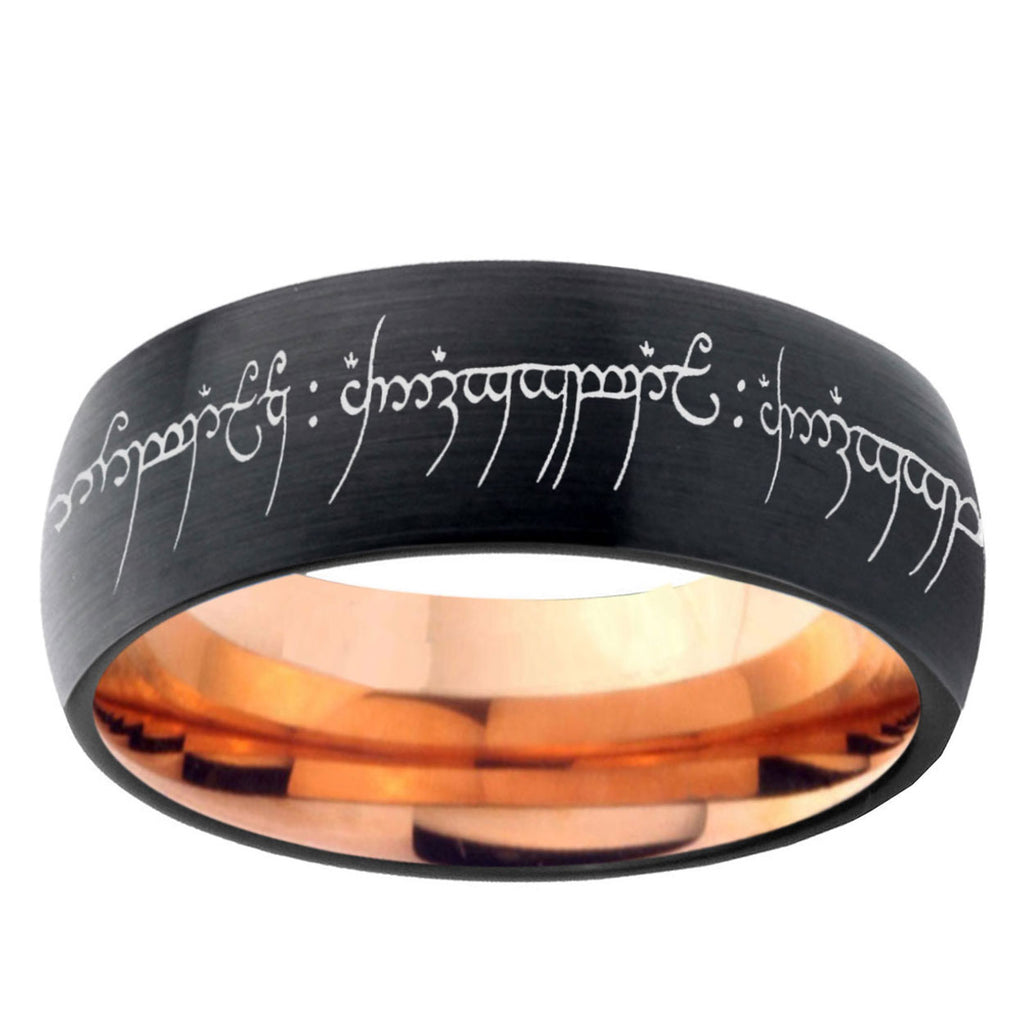 5mm Lord Of The Rings Two-Tone Classic Dome Black Rose Gold Tungsten Wedding Band