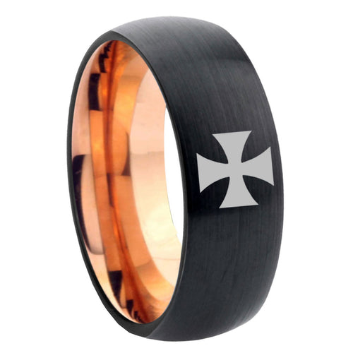 10mm Maltese Cross Dome Tungsten Rose Gold Custom Ring for Men