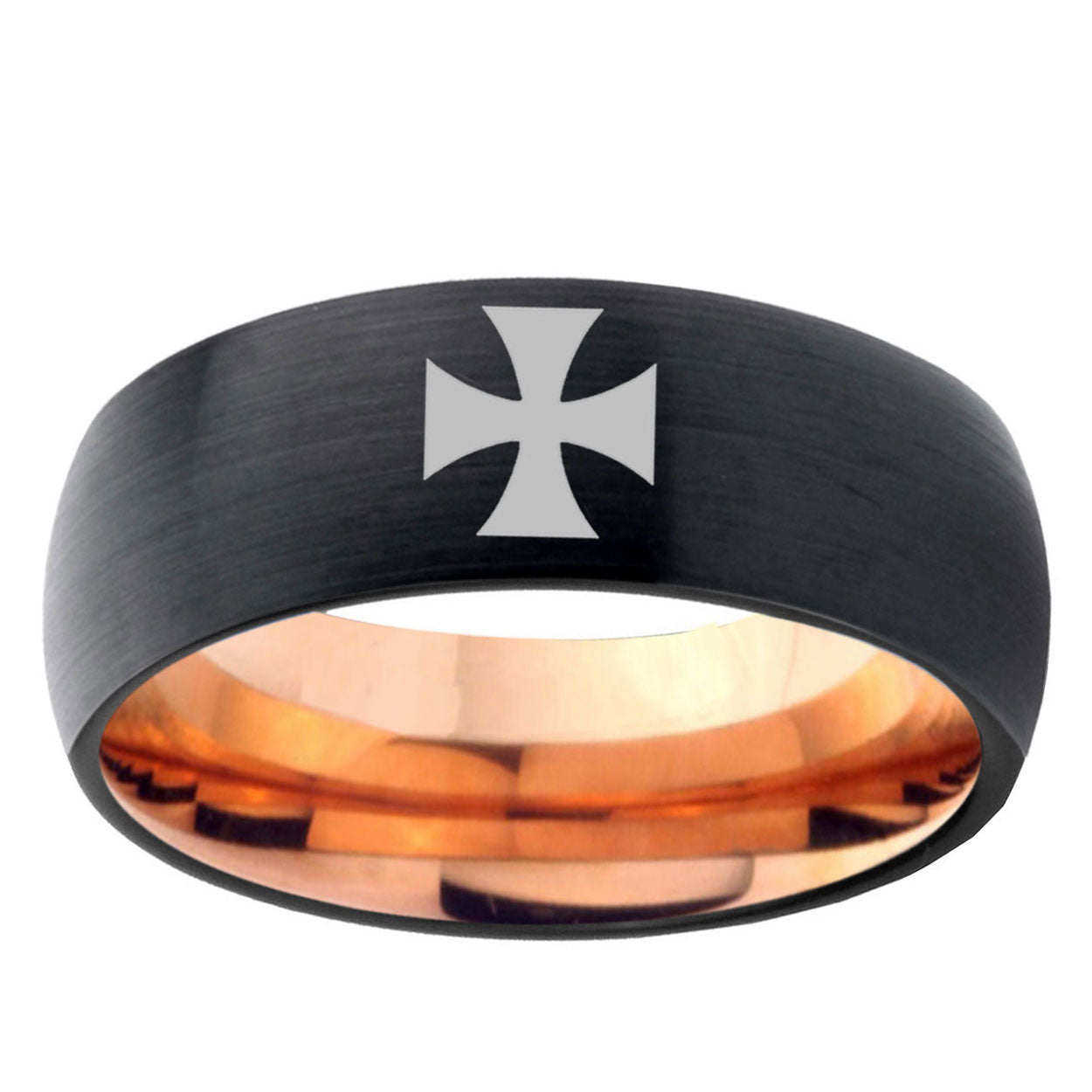 5mm Maltese Cross Two-Tone Classic Dome Black Rose Gold Tungsten Wedding Band