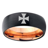 10mm Maltese Cross Dome Tungsten Rose Gold Custom Ring for Men