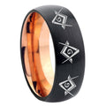 8mm Master Masonic Two-Tone Classic Dome Black Rose Gold Tungsten Wedding Band