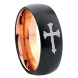 8mm Christian Cross Dome Black And Rose Gold Tungsten Carbide Wedding Bands Ring