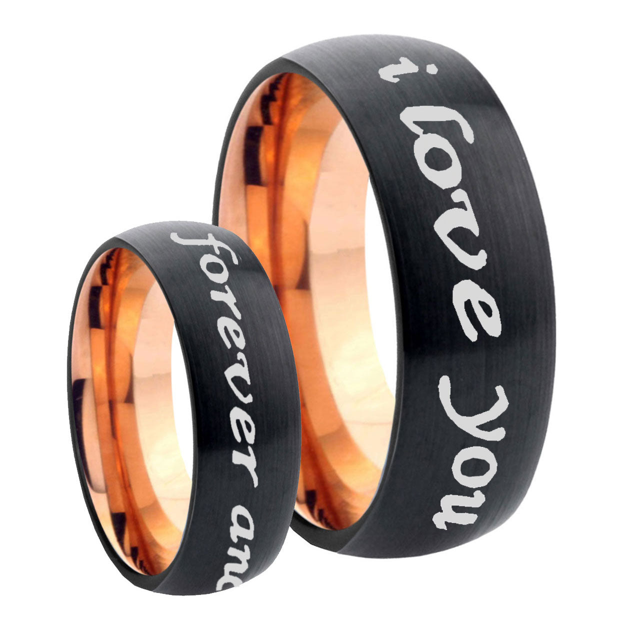 8mm I Love You Forever and ever Two-Tone Classic Dome Black Rose Gold Tungsten Wedding Band