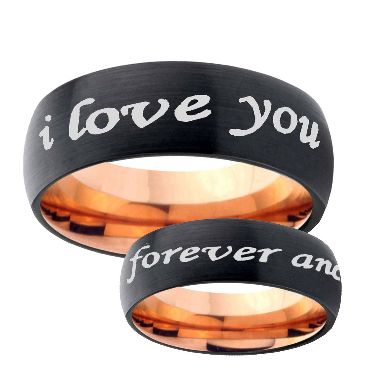 5mm I Love You Forever and ever Two-Tone Classic Dome Black Rose Gold Tungsten Wedding Band
