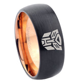 8mm Transformers Autobot Dome Rose Gold Black Tungsten Carbide Rings