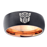 5, 8mm Transformers Autobot Dome Rose Gold Black Tungsten Carbide Rings