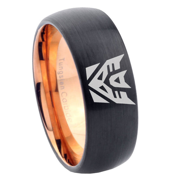 8mm Decepticon Transformers Dome Rose Gold Black Unique Mens Wedding Rings
