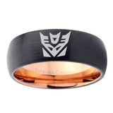 5, 8mm Decepticon Transformers Dome Rose Gold Black Unique Mens Wedding Rings