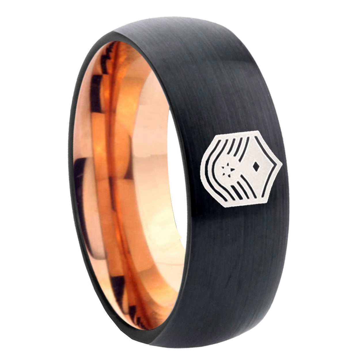 8mm Chief Master Sergeant Two-Tone Classic Dome Black Rose Gold Tungsten Wedding Band