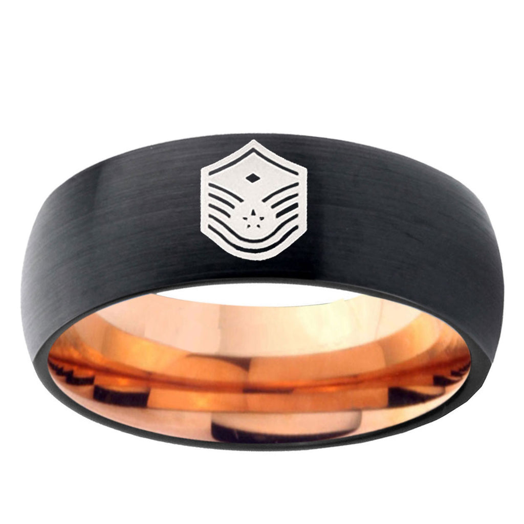 5mm Chief Master Sergeant Two-Tone Classic Dome Black Rose Gold Tungsten Wedding Band