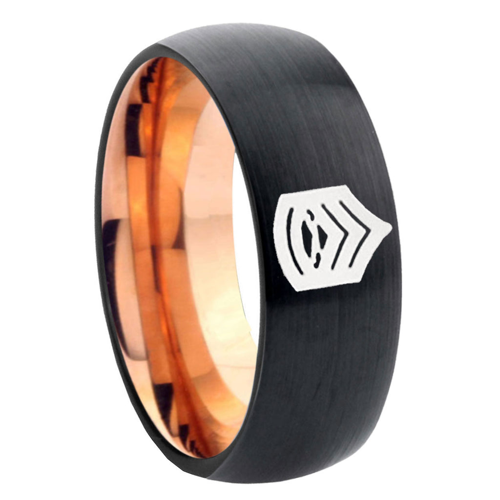 8mm Arami Sergeant Major Two-Tone Classic Dome Black Rose Gold Tungsten Wedding Band