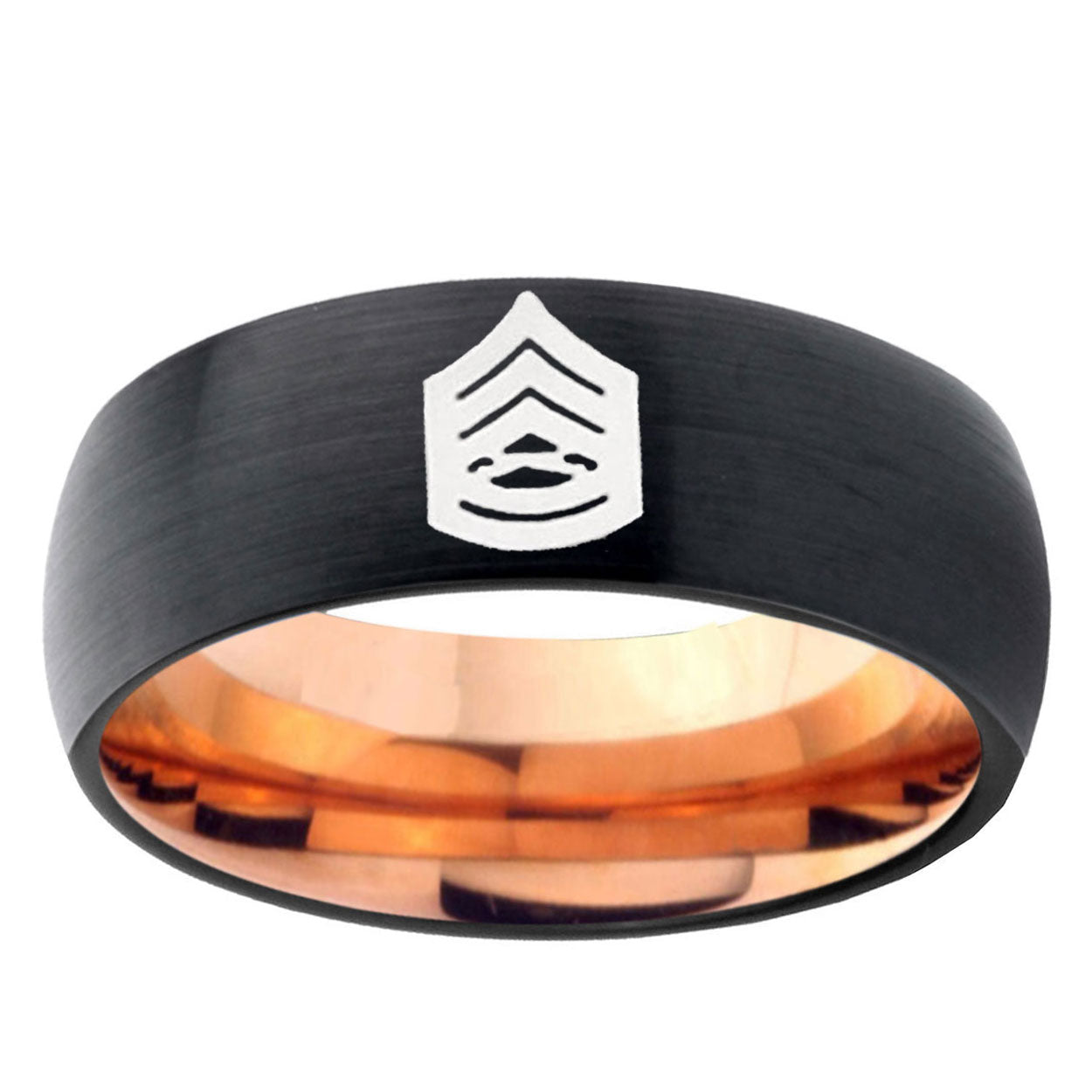 5mm Arami Sergeant Major Two-Tone Classic Dome Black Rose Gold Tungsten Wedding Band