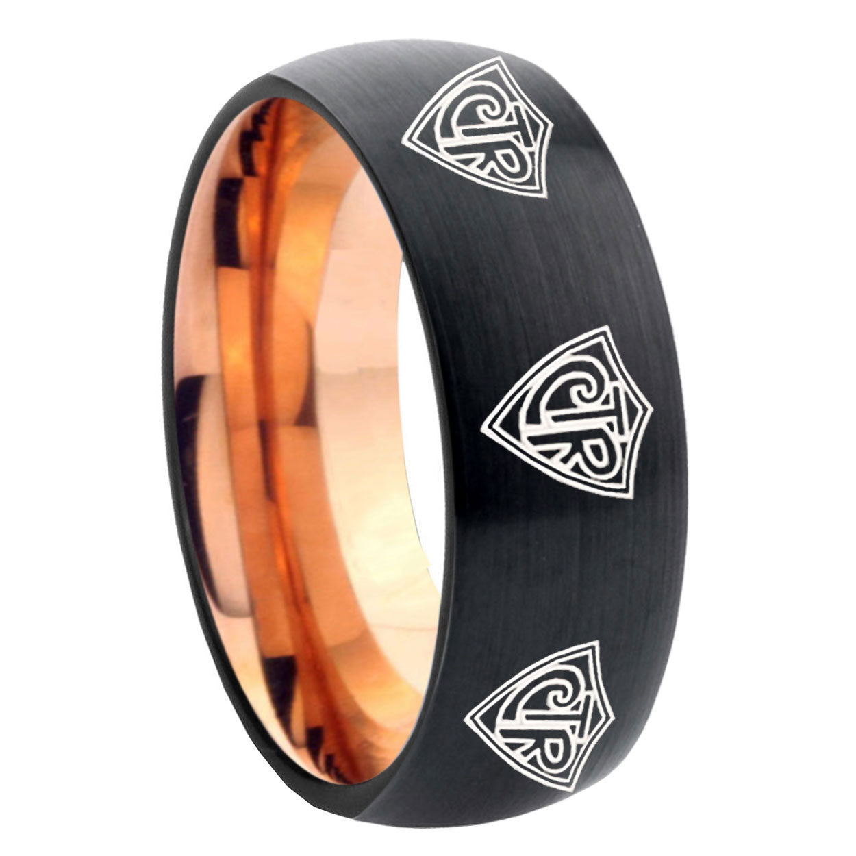 8mm Multiple CTR Two-Tone Classic Dome Black Rose Gold Tungsten Wedding Band