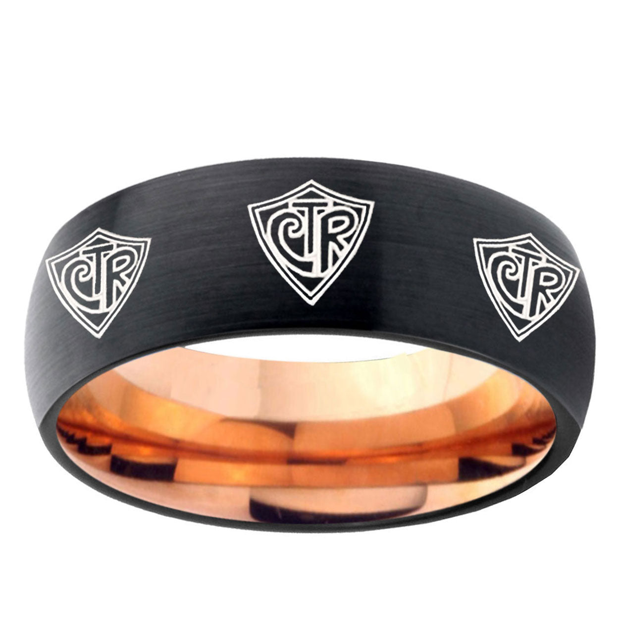 5mm Multiple CTR Two-Tone Classic Dome Black Rose Gold Tungsten Wedding Band