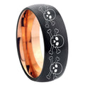8mm Multiple Skull Two-Tone Classic Dome Black Rose Gold Tungsten Wedding Band