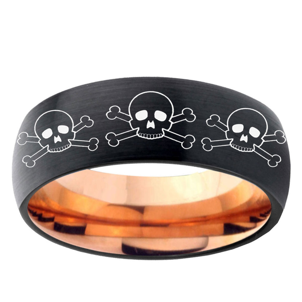 5mm Multiple Skull Two-Tone Classic Dome Black Rose Gold Tungsten Wedding Band