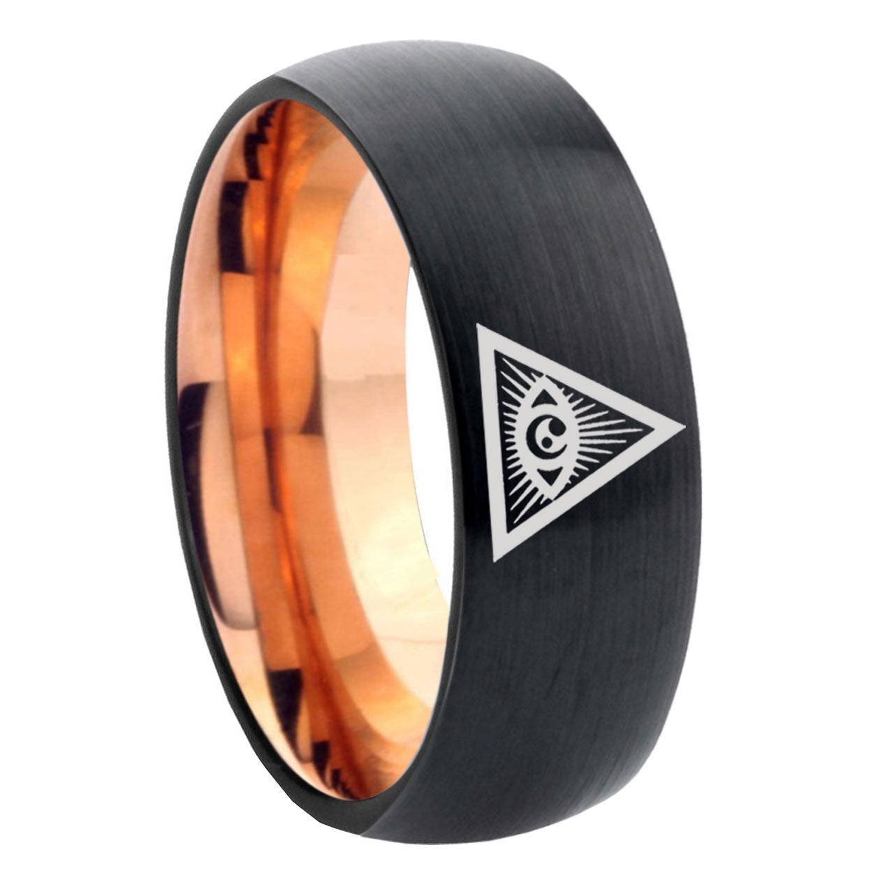 8mm Seeing Eye Two-Tone Classic Dome Black Rose Gold Tungsten Wedding Band
