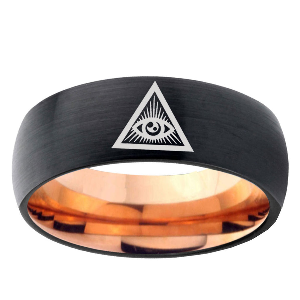 5mm Seeing Eye Two-Tone Classic Dome Black Rose Gold Tungsten Wedding Band