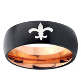 5mm Fleur-De-Lis Dome Black And Rose Gold Tungsten Carbide Mens Ring Personalized