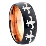 8mm Multiple Fleur-De-Lis Dome Black And Rose Gold Tungsten Carbide Mens Wedding Band