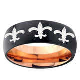 5mm Multiple Fleur-De-Lis Dome Black And Rose Gold Tungsten Carbide Mens Wedding Band