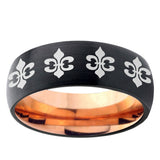 5mm Multiple Fleur-De-Lis Dome Black And Rose Gold Tungsten Carbide Wedding Band Ring