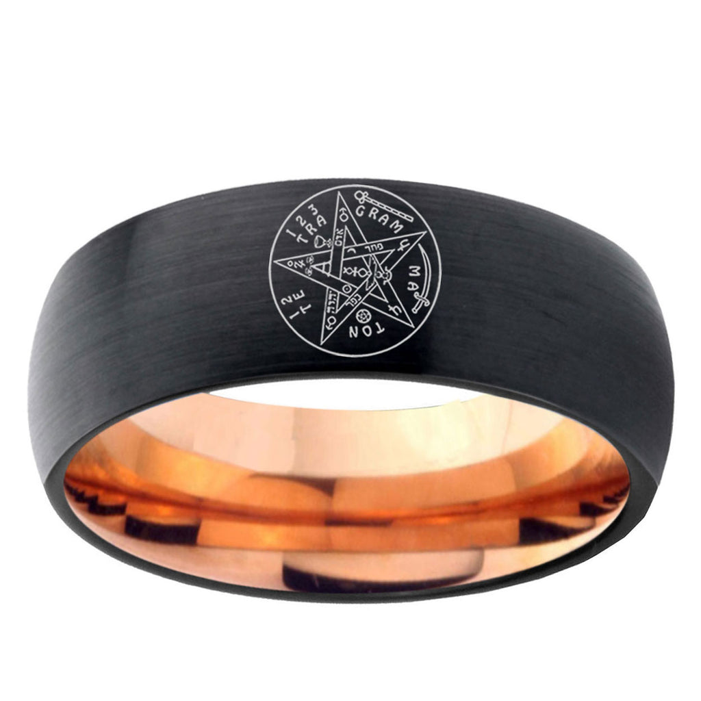 5mm Tetragrammaton Spiritual Two-Tone Classic Dome Black Rose Gold Tungsten Wedding Band