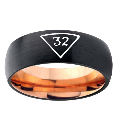 5mm 32 Masonic Triangle Two-Tone Classic Dome Black Rose Gold Tungsten Wedding Band