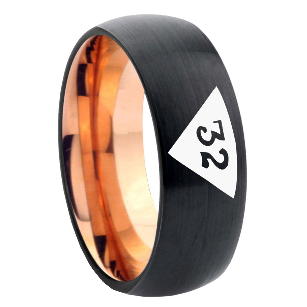 8mm Masonic 32 Triangle Two-Tone Classic Dome Black Rose Gold Tungsten Wedding Band