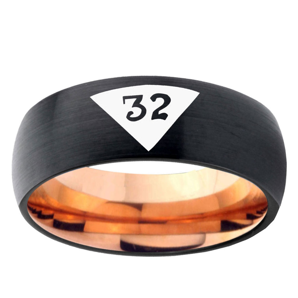 5mm Masonic 32 Triangle Two-Tone Classic Dome Black Rose Gold Tungsten Wedding Band