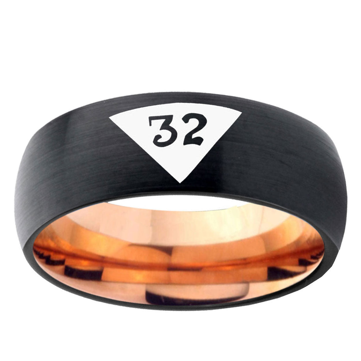 5mm Masonic 32 Triangle Two-Tone Classic Dome Black Rose Gold Tungsten Wedding Band