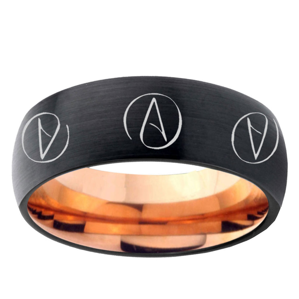 5mm Atheist Design Two-Tone Classic Dome Black Rose Gold Tungsten Wedding Band